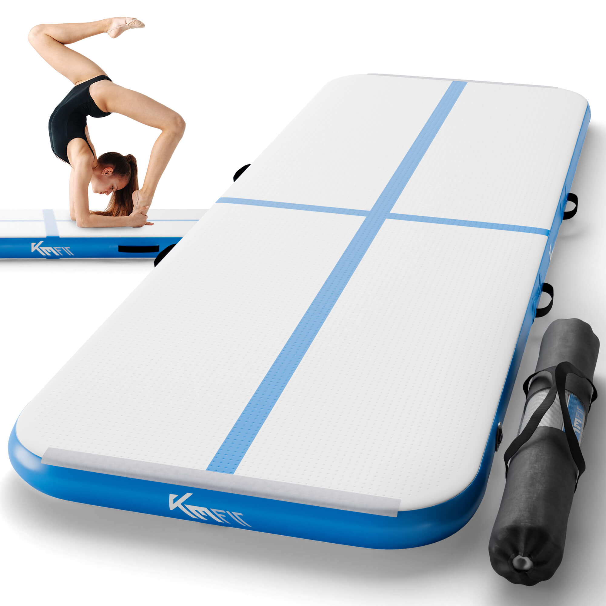 KM-Fit Aitrack tapis de gymnastique gonflable 5m - 500 x 100 x 10 cm - Drop-Stitch pompe électrique incluse