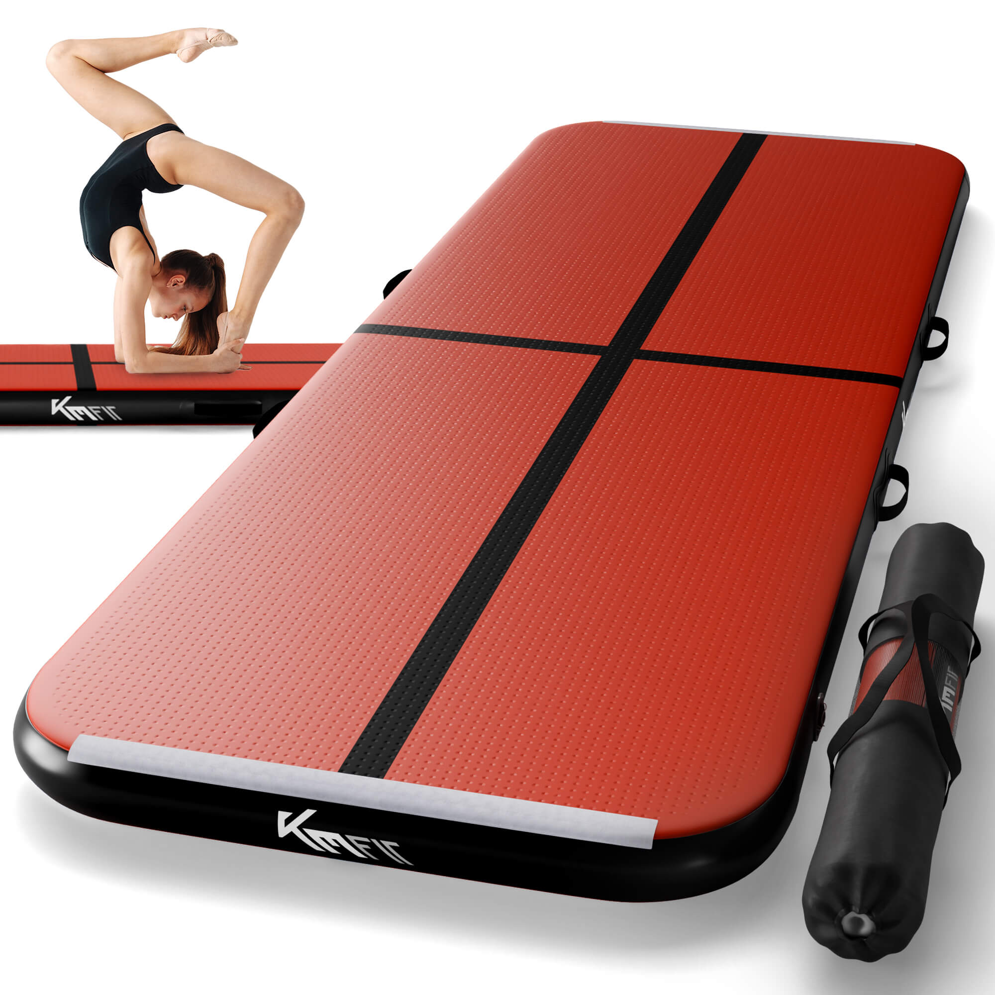 KM-Fit Aitrack tapis de gymnastique gonflable 3m - 300 x 100 x 10 cm - Drop-Stitch pompe électrique incluse