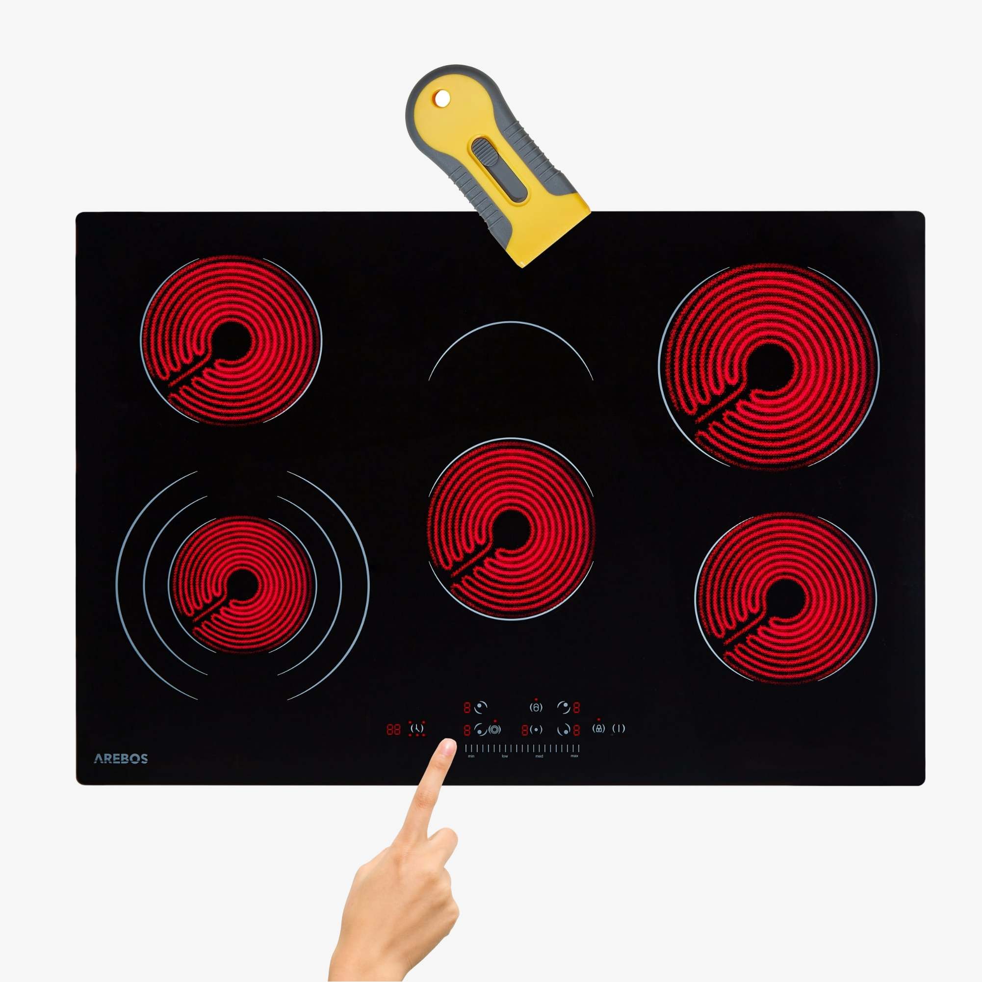 Arebos table de cuisson vitrocéramique 5 zones 77cm,autarcique,Senortouch,Dual zone & rôtissage