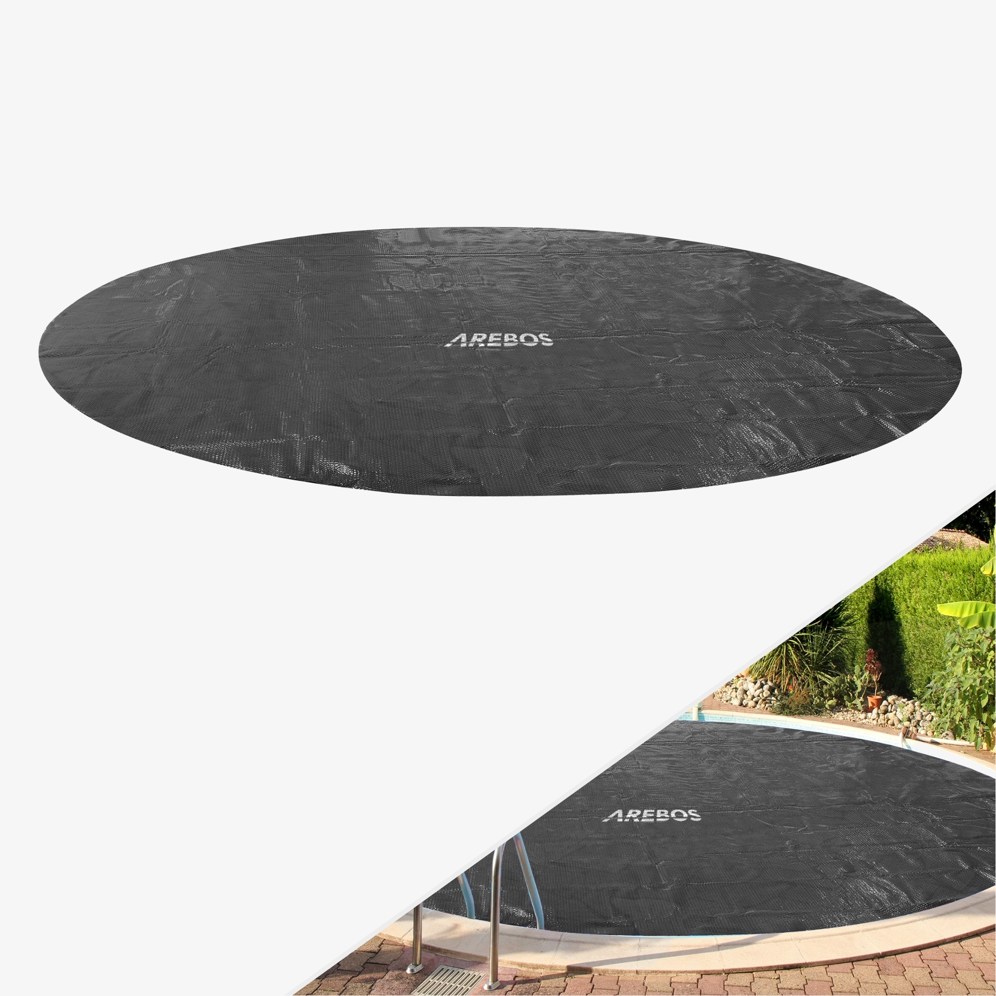 Arebos Pool bâche/couverture solaire - Bâche solaire ronde Ø 3,05 m,épaisseur 120μm,découpable