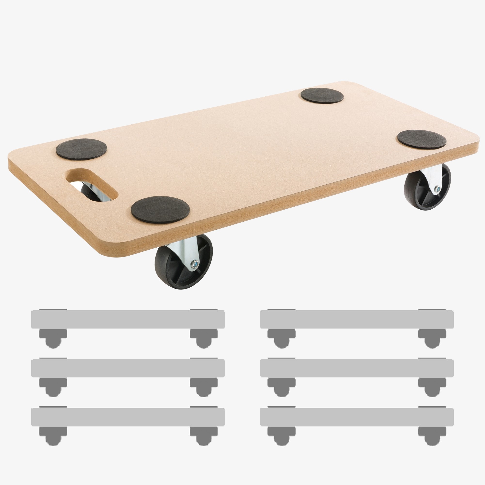 Arebos Planche à roulettes pour meubles - capacité de charge 200kg, avec patins en caoutchouc - 6 pièces