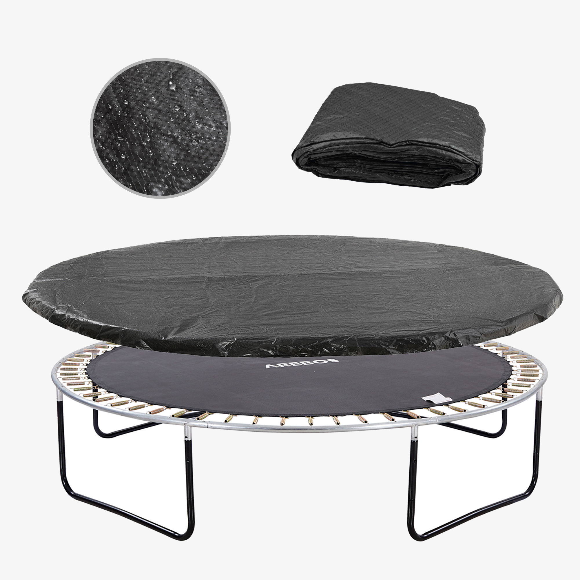 Arebos Bâche pour trampoline Ø 244cm noire indéchirable & résistante aux UV Bâche protection Protection pour trampoline