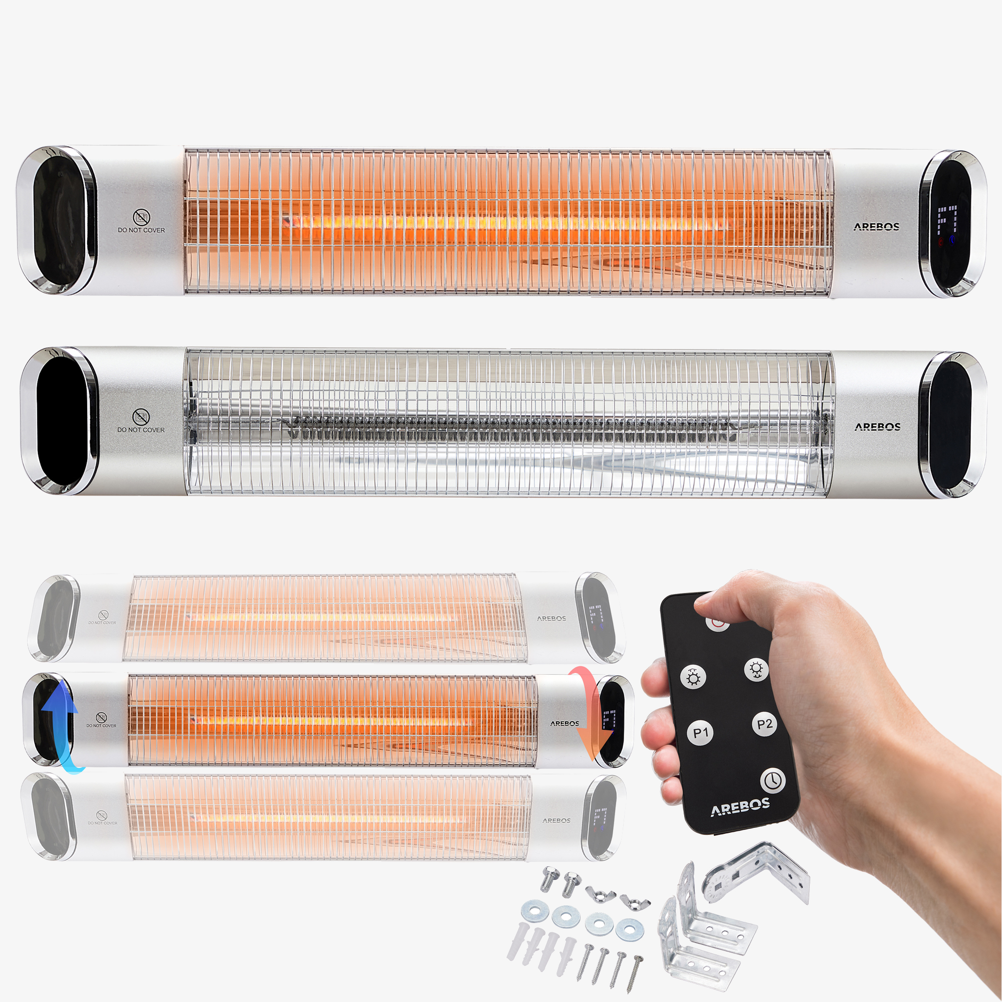 Arebos Chauffage infrarouge Premium 2000W - pour montage mural, 3 niveaux, télécommande incluse