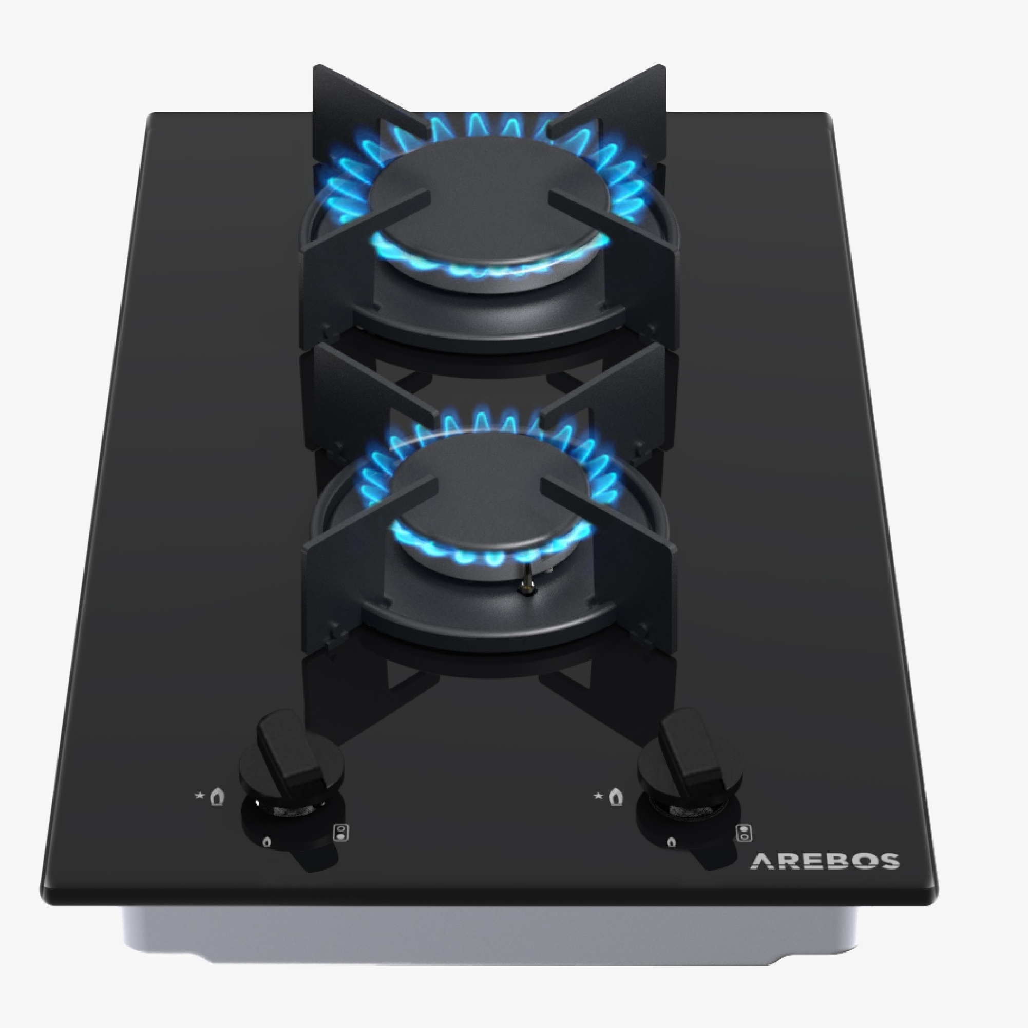 Arebos Plaque de cuisson gaz 2 feux Acier inoxydable Grilles et veilleuse 2 flammes