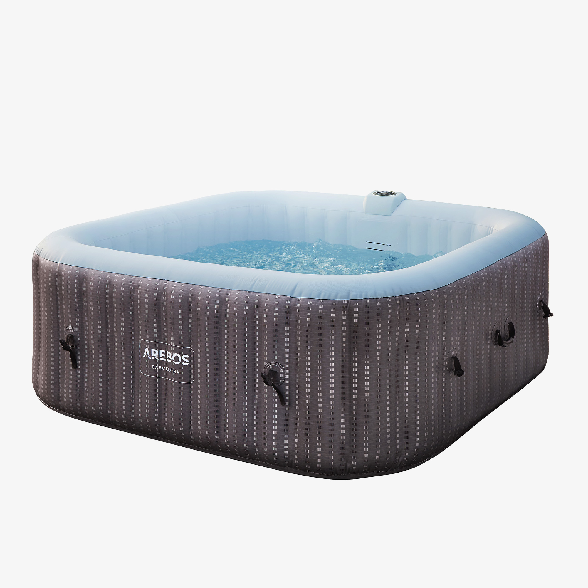 Arebos Spa Jacuzzi 2400 W | 6 personnes 185 x 185 cm | 130 jets de massage | 910 L avec chauffage | Couverture incluse