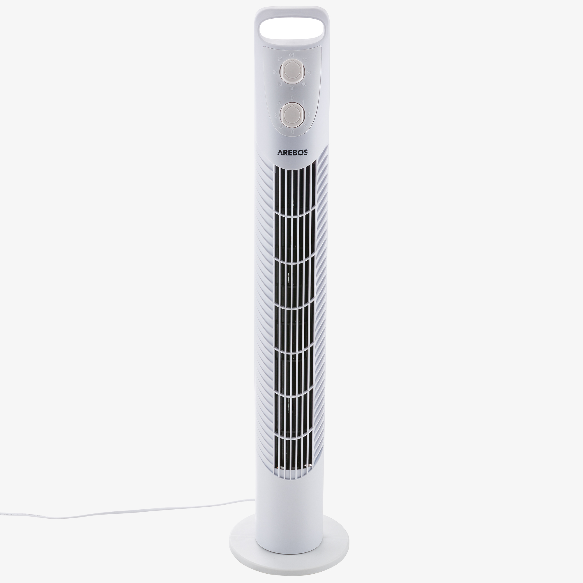 Arebos Ventilateur de tour Ventilateur de sol 40W,3 vitesses,minuterie,angle d'oscillation 65-75