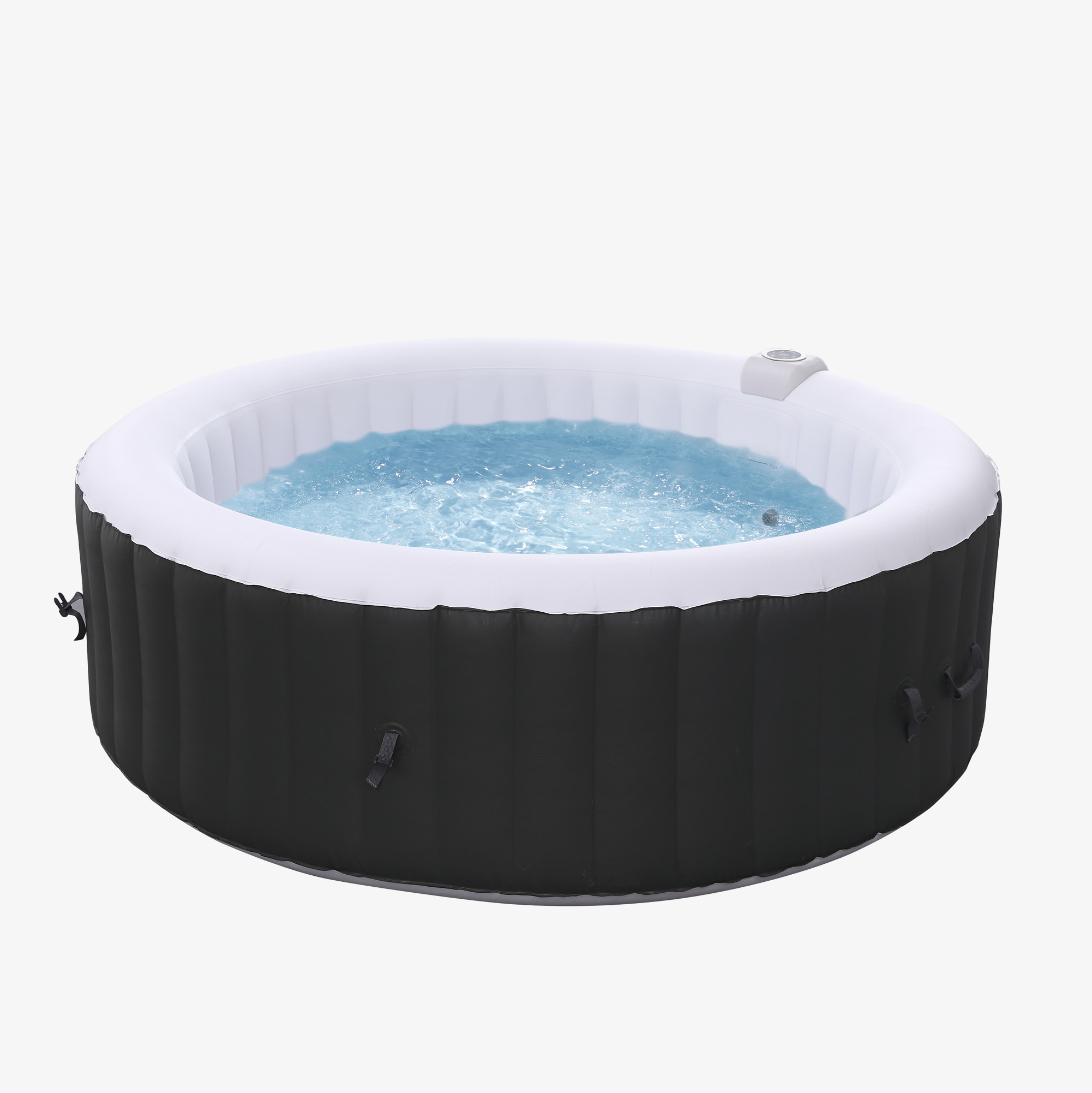 Arebos Spa Gonflable 6 Personnes 208 cm Rond 130 Jets de Massage Spa et Bien-être 1000L Noir