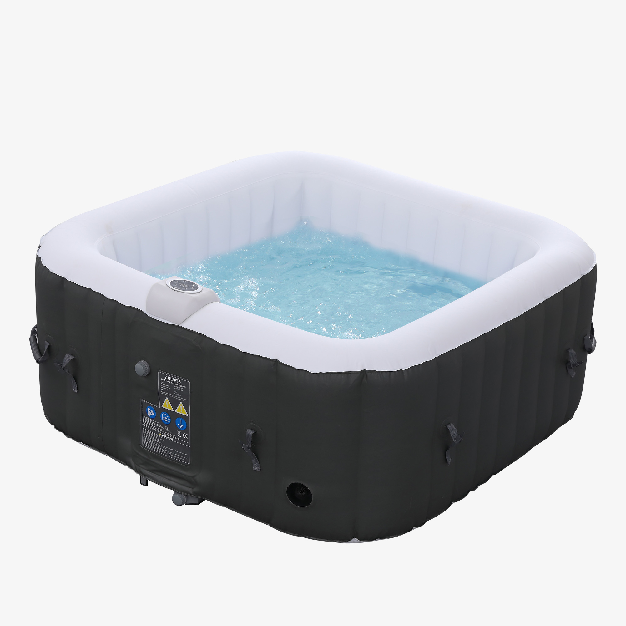 Arebos Spa Gonflable 4 Personnes 154x154cm 100 Jets de Massage Spa Bien-être 600 litres Noir