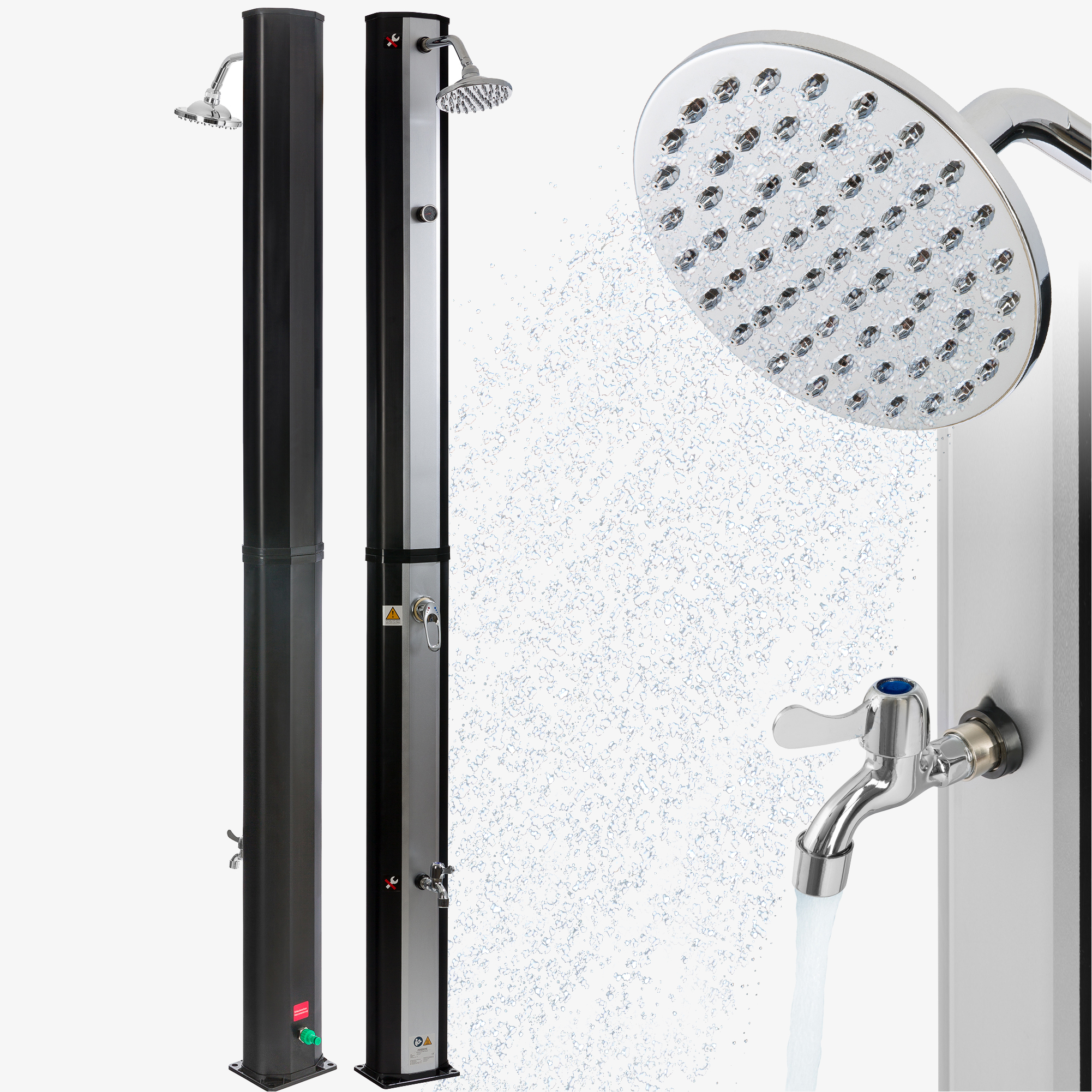 Arebos Douche solaire 35L argent avec thermomètre,raccord rapide, capot inclus, douche de pied