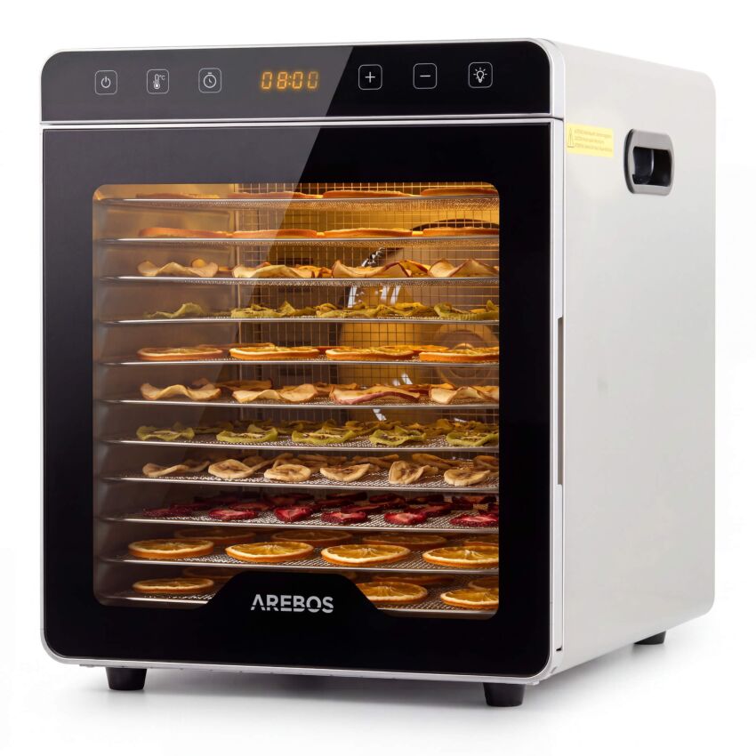 Déshydrateur en acier inoxydable avec 12 grilles en acier inoxydable 800 W