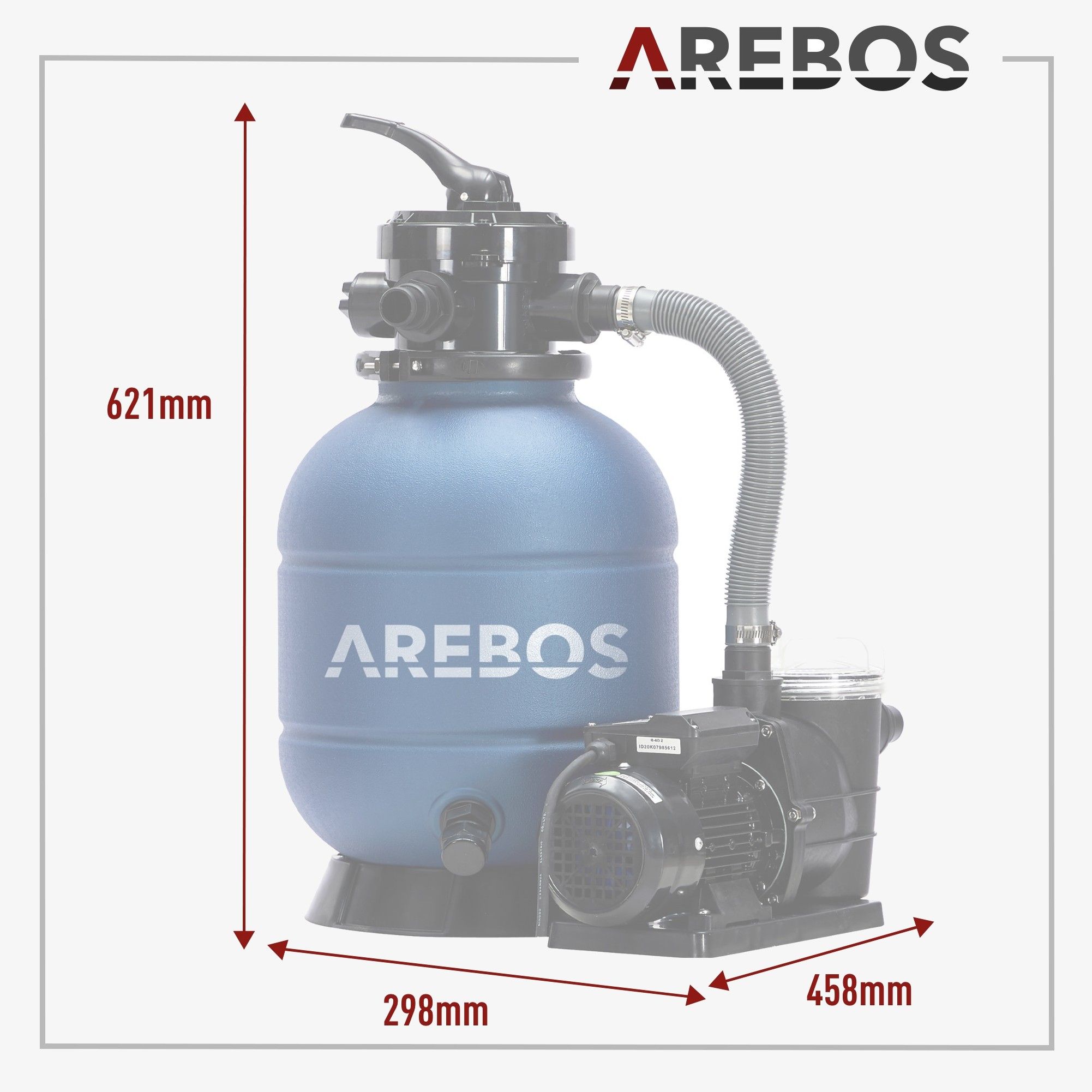 AREBOS Filtre a Sable avec Pompe 400W + 700g de balles de Filtre + Tuyau de  2m | Gris | 10200 L/h | Capacité du réservoir jusqu'à 20 kg de Sable 