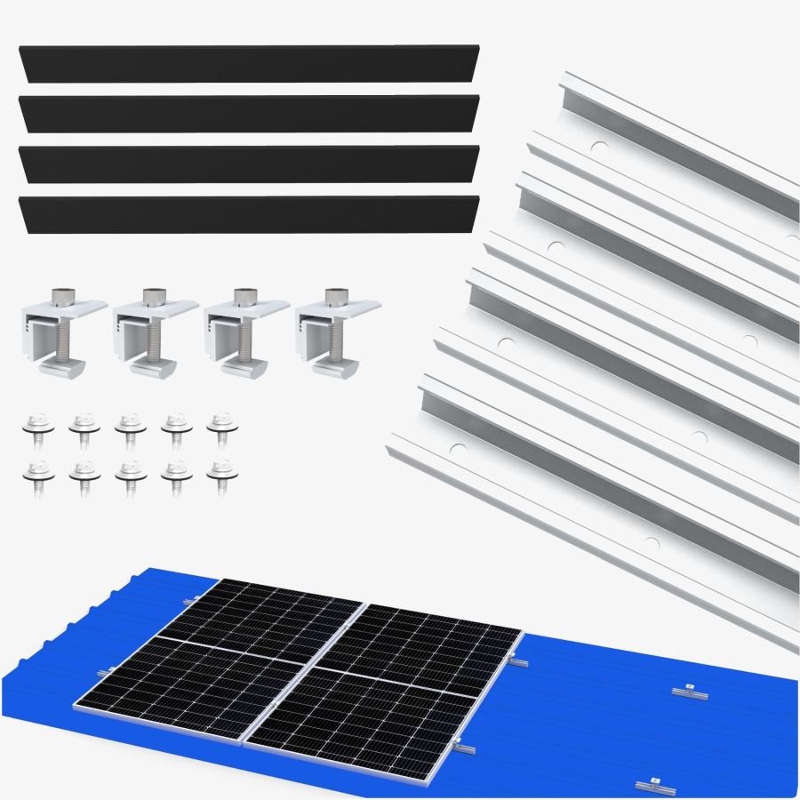 Kit de montage sur toiture en tôle trapézoïdale profilé en U 20cm - pour 1 modules