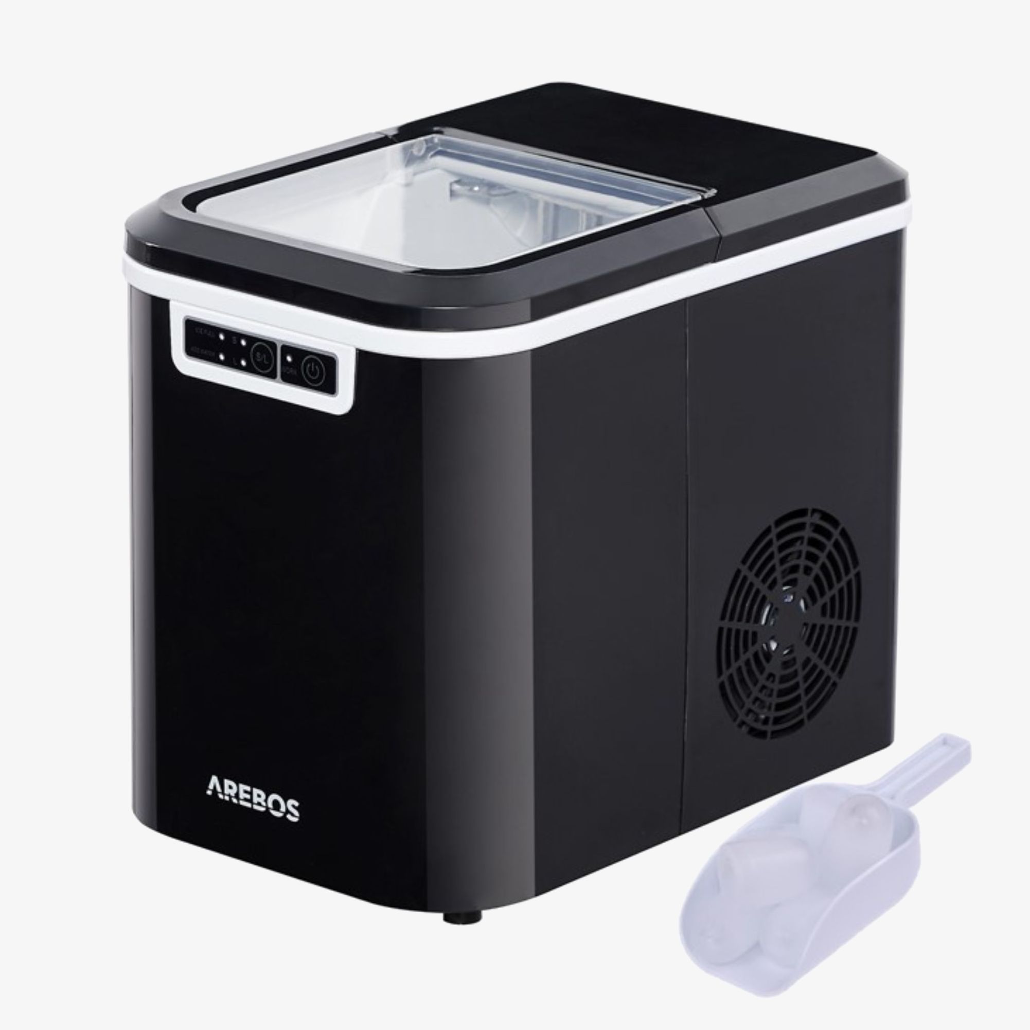 Arebos Machine à glaçons 2,2L - 2 tailles de glaçons,écran LED,minuterie,12kg en 24h.