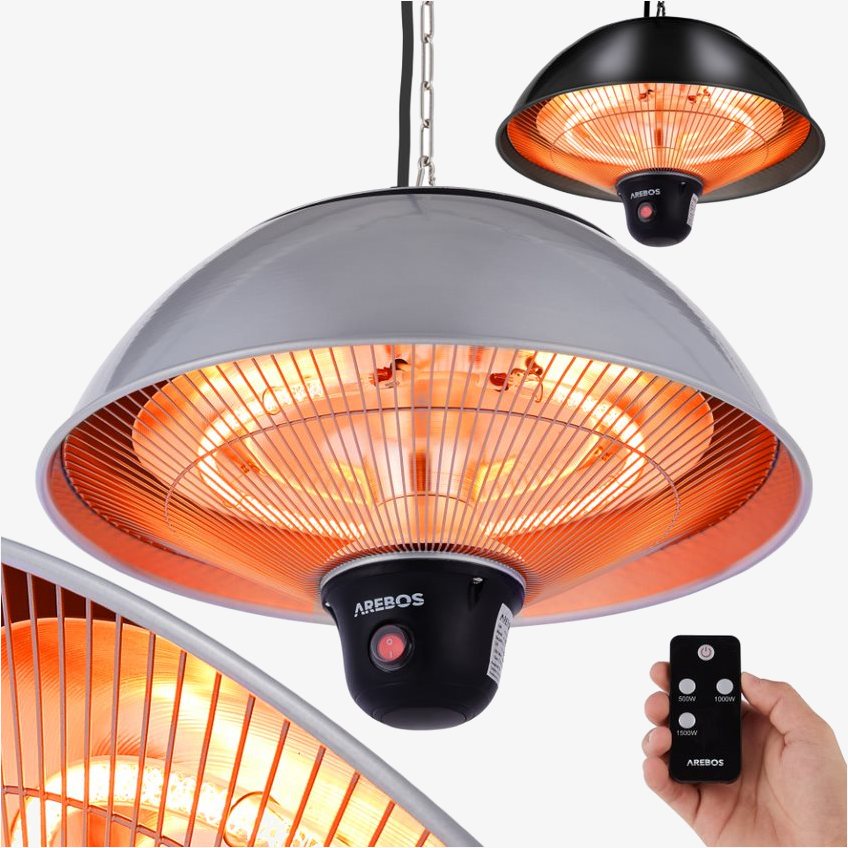 Arebos Radiateur infrarouge de plafond rond 1500W - Télécommande,2 niveaux de chauffage, extérieur